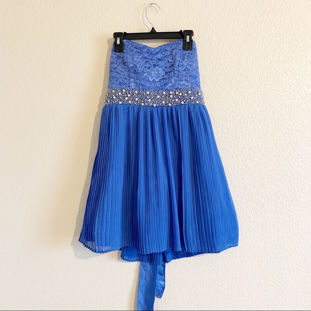 My Michelle I Blue Beaded Chiffon Dress Size 5